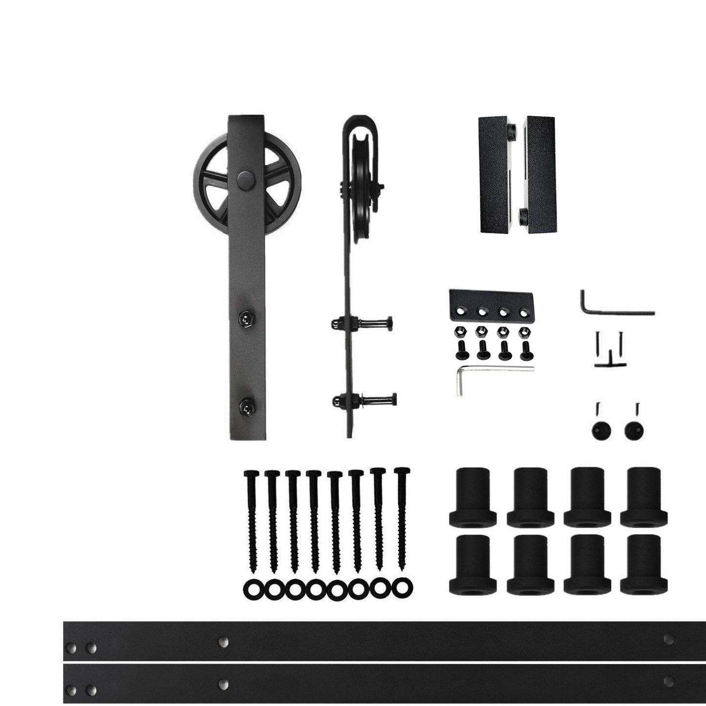HOMACER 132-in Rustic Black Indoor Spoke Wheel Single Barn Door Hardware Kit HL1TGH132C