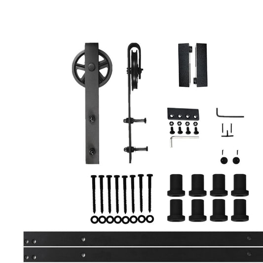HOMACER 132-in Rustic Black Indoor Spoke Wheel Single Barn Door Hardware Kit HL1TGH132C