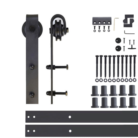 HOMACER 144-in Rustic Black Indoor J-strap Single Barn Door Kit YT1TGH144C