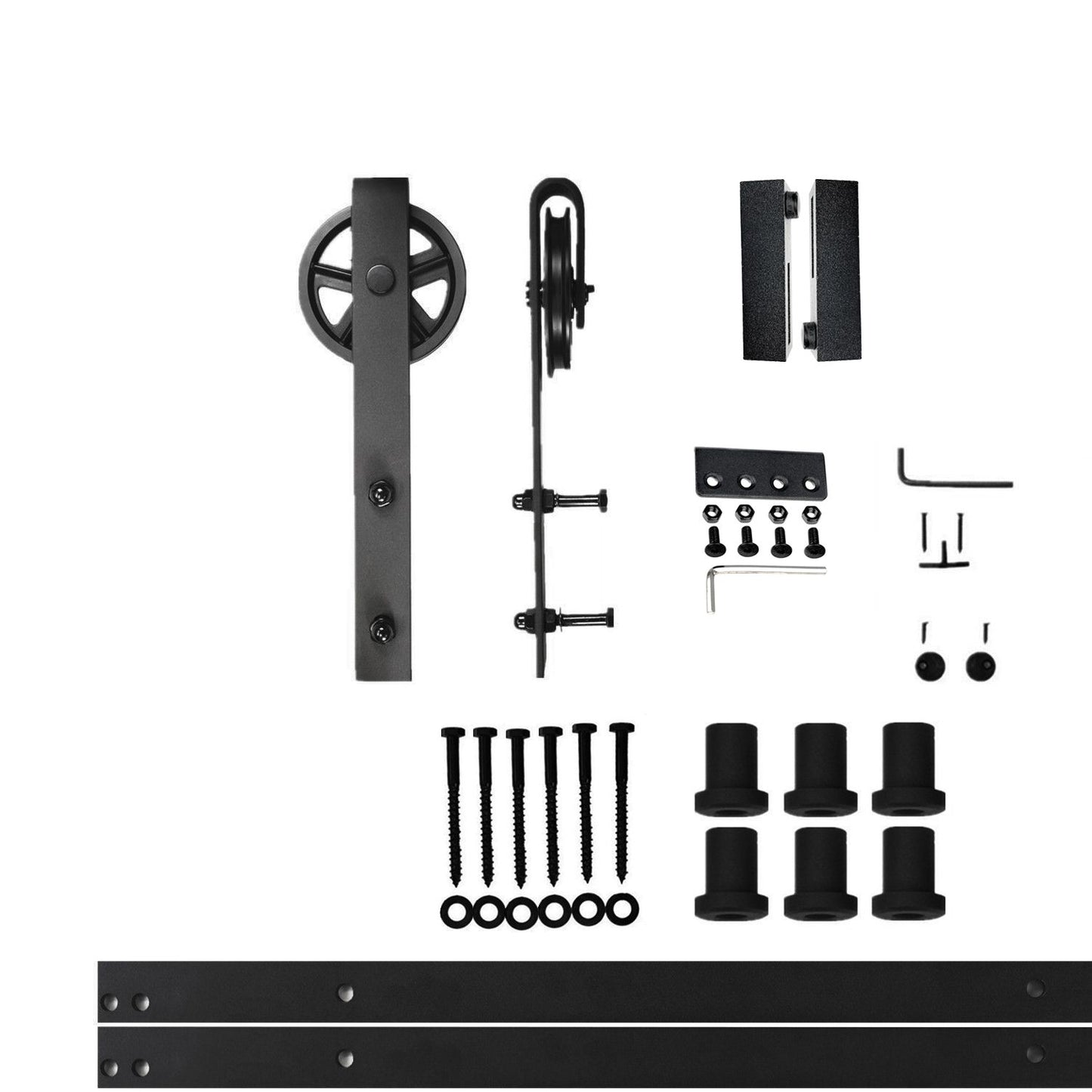 HOMACER 108-in Rustic Black Indoor Spoke Wheel Single Barn Door Hardware Kit HL1TGH108C