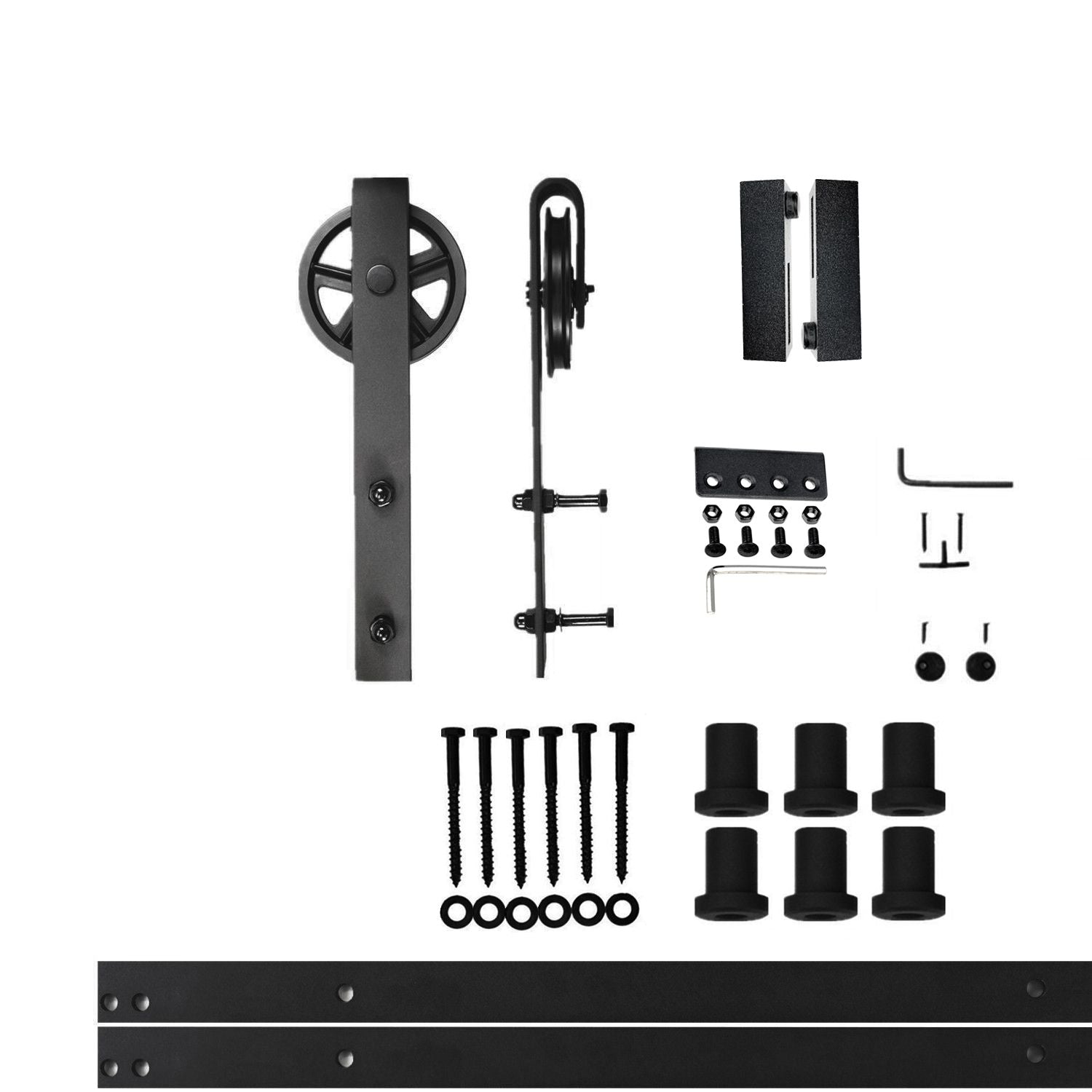 HOMACER 108-in Rustic Black Indoor Spoke Wheel Single Barn Door Hardware Kit HL1TGH108C