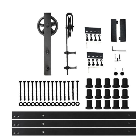 HOMACER 240-in Rustic Black Indoor Spoke Wheel Single Barn Door Kit HL1TGH240C