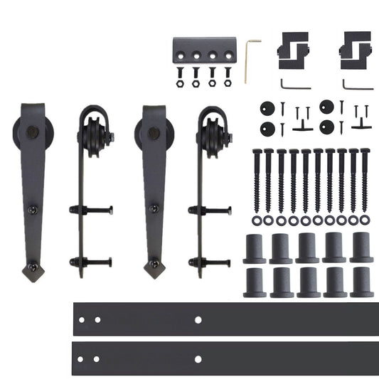 HOMACER 168-in Rustic Black Indoor Arrow Double Barn Door Hardware Kit JT2TGH168C