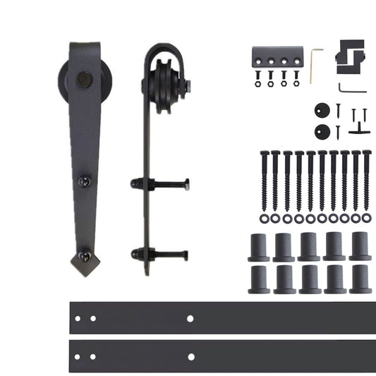 HOMACER 168-in Rustic Black Indoor Arrow Single Barn Door Hardware Kit JT1TGH168C