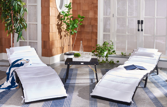 Safavieh Carew Set of 2 Wicker Black Steel Frame Stationary Chaise Lounge Chair with White Cushioned Seat