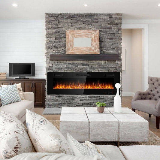 Clihome 60-in W Black Fan-forced Electric Fireplace CWCH-EPA24706