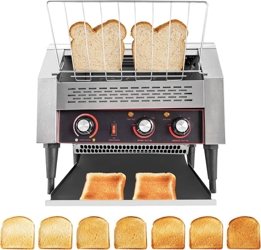 450 Slices/Hour  Conveyor Toaster, 2600W Stainless Steel Heavy Duty  Toasters w/Three-ring Heating Tubes, Countertop Electric Restaurant Equipment for Bun Bagel Bread Baked Food