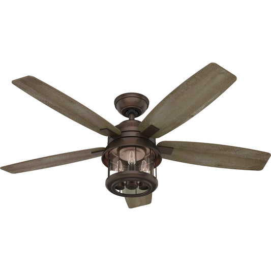 Hunter Coral Bay 52-in Outdoor Weathered Copper with Grey Pine/Drifted Oak Blades With Light and Remote ( 5 -Blade ) 4963800