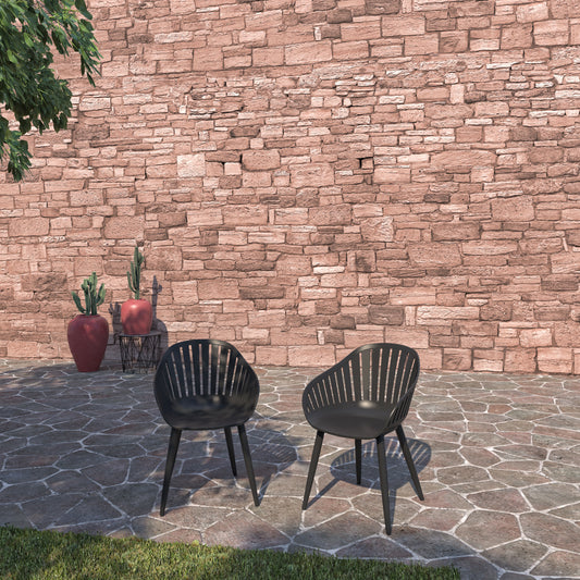 Amazonia Amazonia Set of 2 Black Aluminum Frame Stationary Dining Chair with Black Amazonia Solid Seat