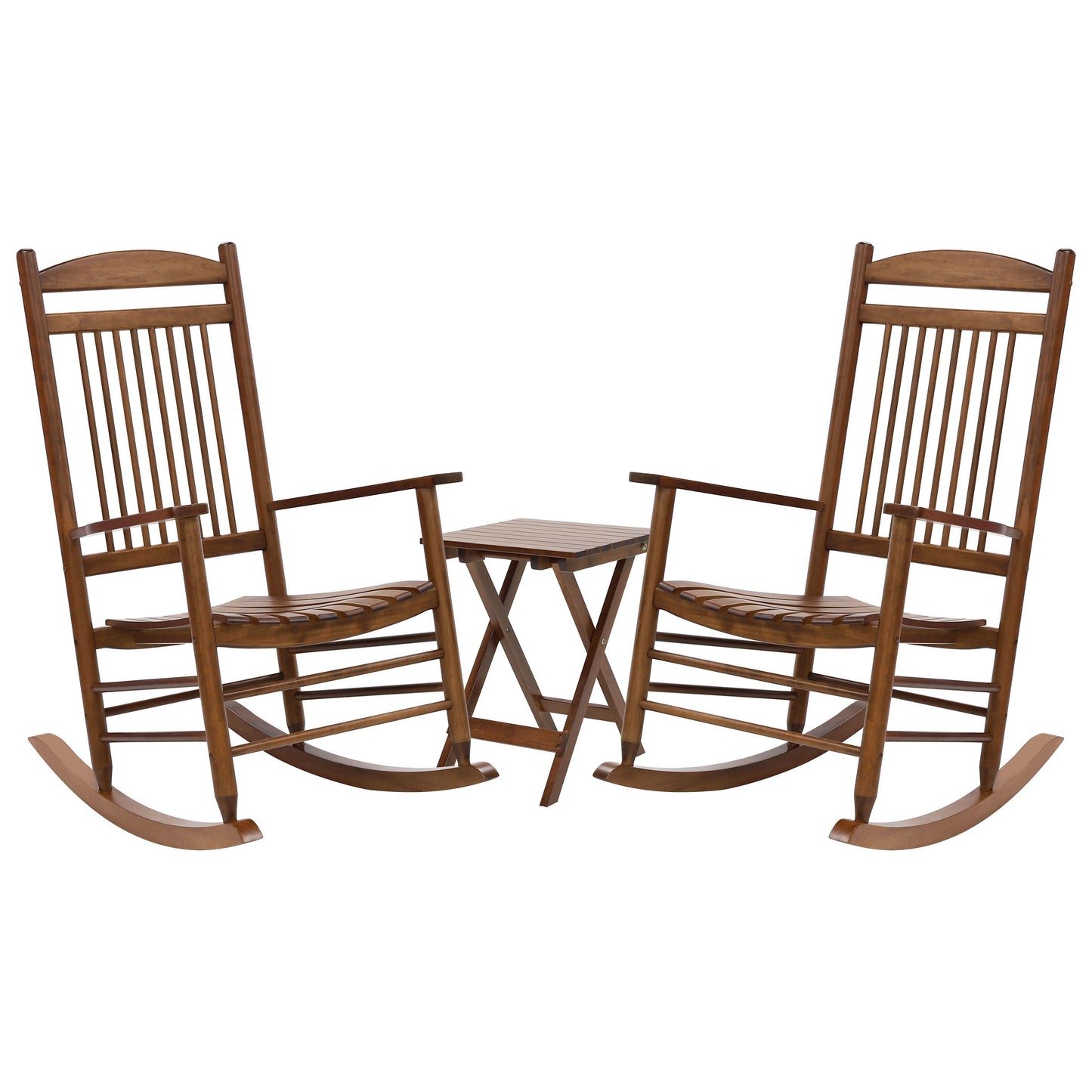 VEIKOUS Set of 2 Natural Wood Frame Rocking Chair with Brown Slat Seat
