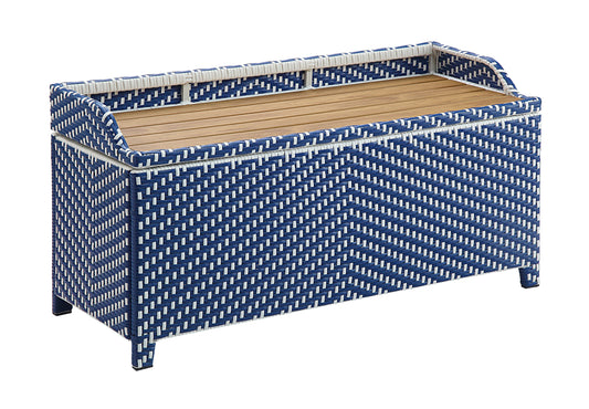 Furniture of America 41-in W x 20.88-in H Navy and White Wicker Aluminum Storage Bench