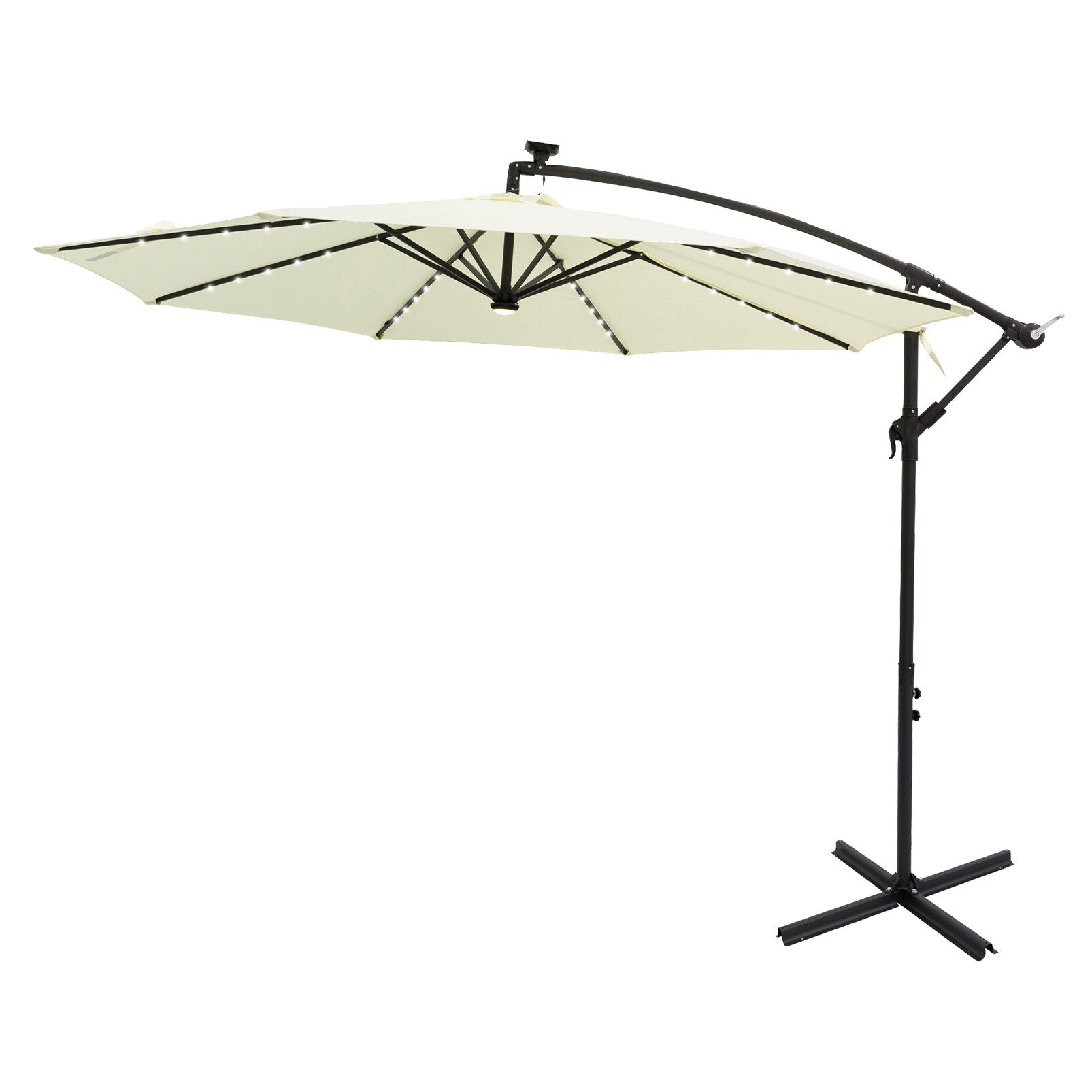 FLAME&SHADE 9.67-ft Steel White No-tilt Cantilever Patio Umbrella with Lights