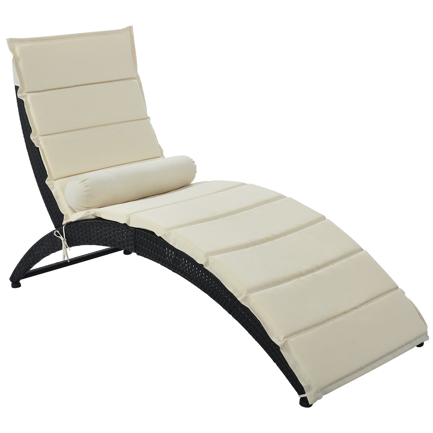 Mondawe Black Steel Frame Stationary Chaise Lounge Chair with Beige Cushioned Seat