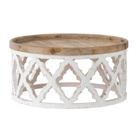 A&B Home Rustic Round Wood White Fir 31.9-in W x 15.7-in H Coffee Table