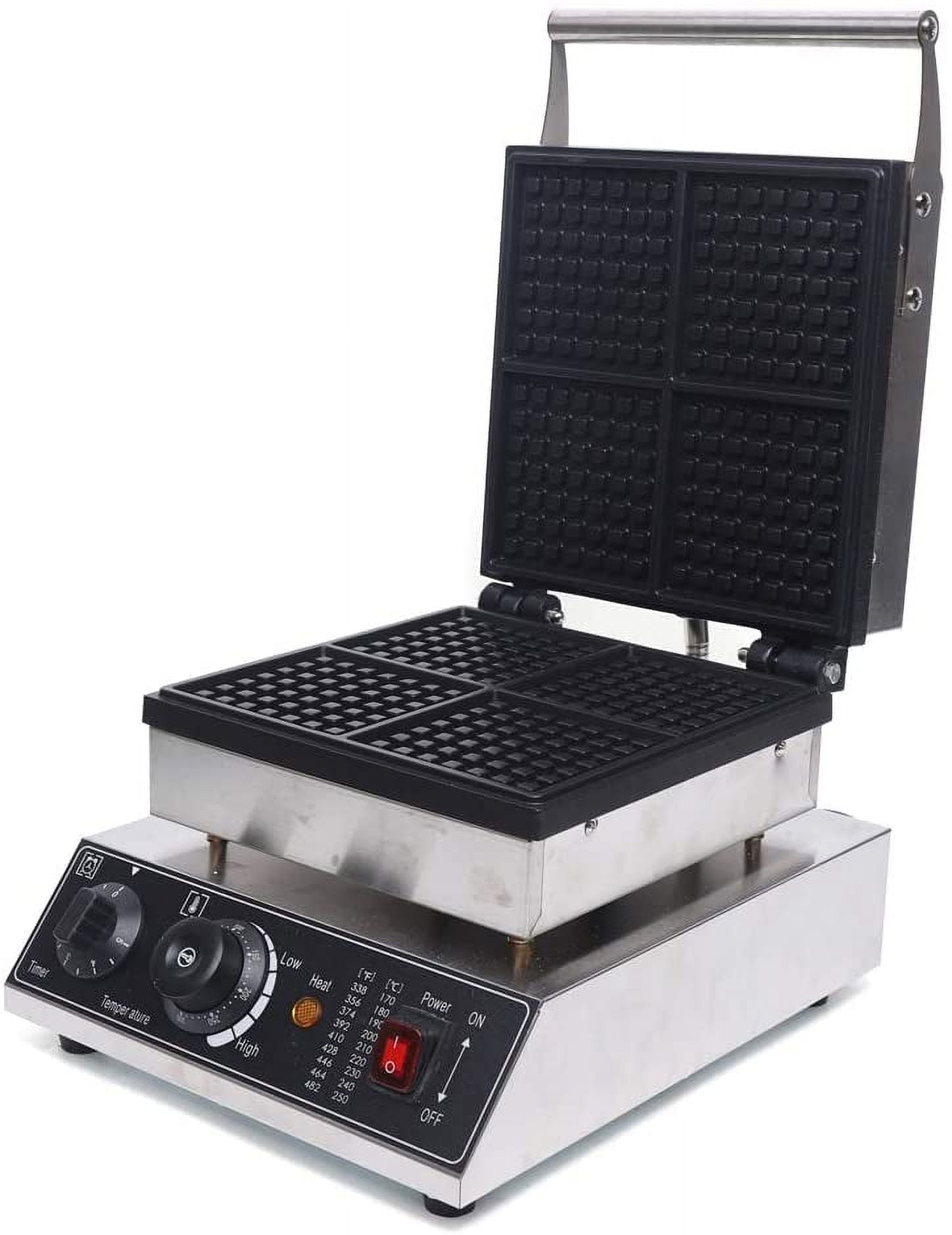 4Pcs Commercial Waffle Maker, 1750W 110V Electric Waffle Maker Machine, Nonstick Waffle Maker with Temperature+Time Control, Stainless Steel Square Waffle Maker for Bakeries/kiosks/Family