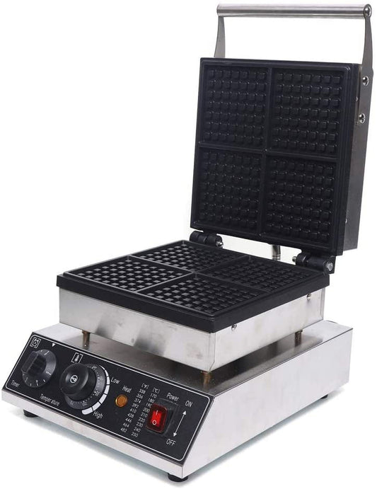 4Pcs Commercial Waffle Maker, 1750W 110V Electric Waffle Maker Machine, Nonstick Waffle Maker with Temperature+Time Control, Stainless Steel Square Waffle Maker for Bakeries/kiosks/Family