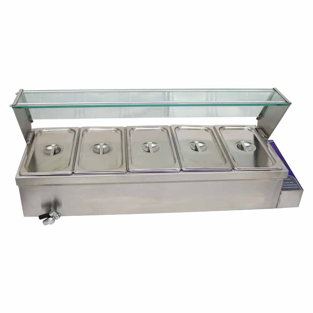 5*1/3Pans Electric Heating Food Warmer Stainless Steel Detachable Glass Frame 110V 1.5KW
