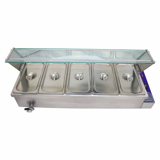5 Pot Electric Food Soup Warmer Commercial Buffet Food Warmer Restaurant Canteen Food Heater Single Row Glass Shield 110V