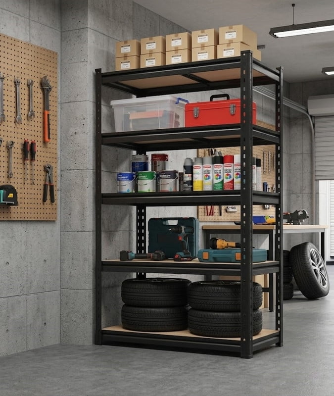 5-Tier Garage Storage Shelves, Heavy Duty Adjustable Shelving Unit, 60" H Garage Rackï¼Œ 2400lbs Metal Utility Shelves for Warehouse, Basement, Pantry, Home Organization