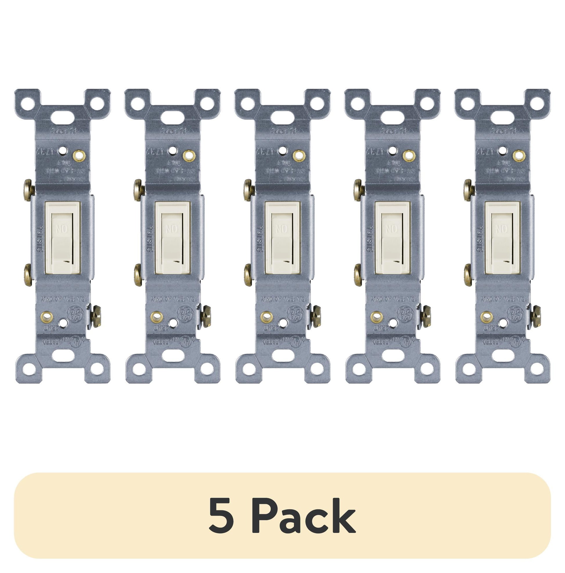 (5 pack) GE Heavy-Duty Grounding Toggle Switch, Light Almond, 15A, 0W, 42479