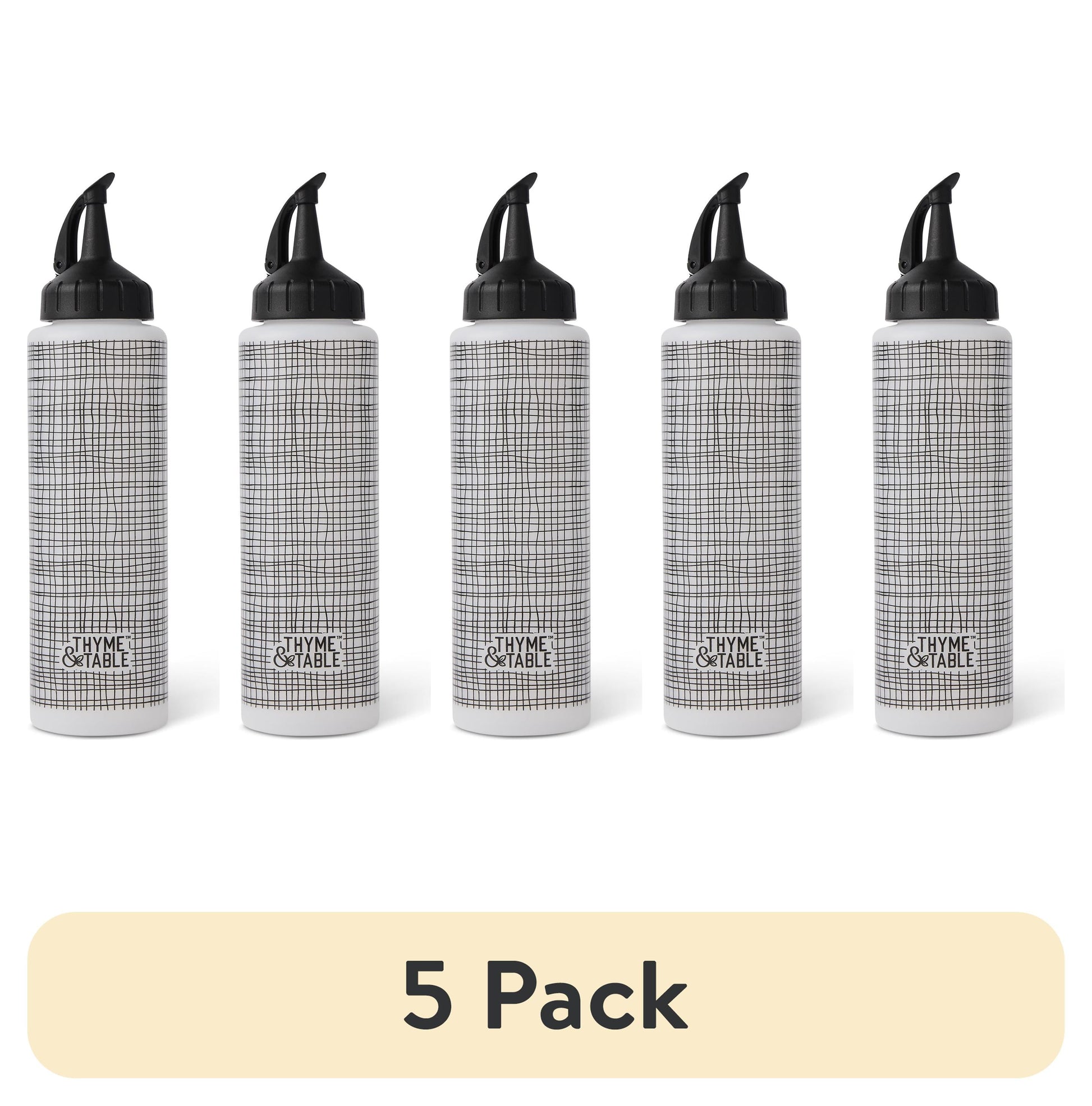 (5 pack) Thyme & Table Drip Free Nozzle 12 oz Multi Cross-Hatch Squeeze Bottle