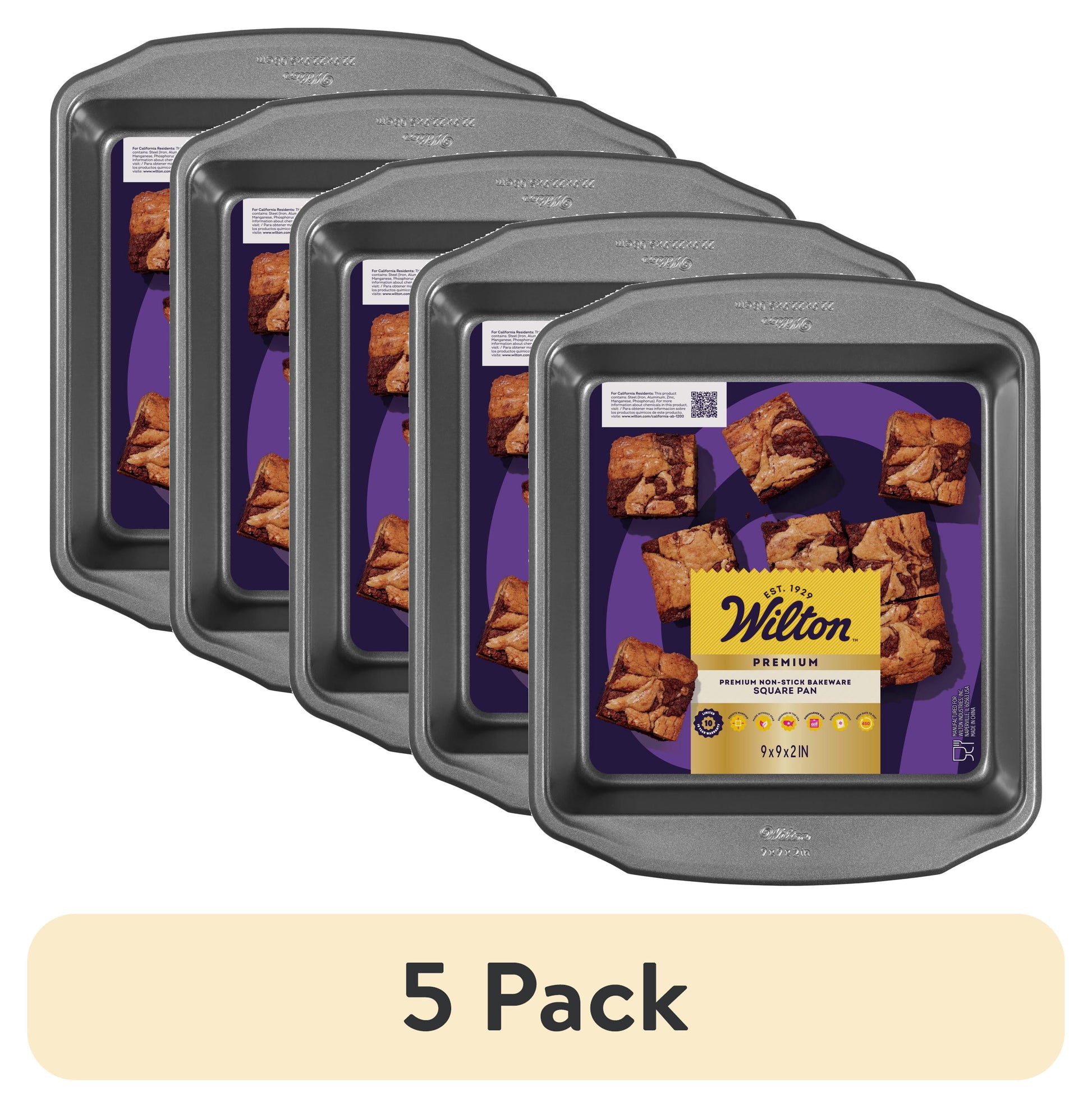 (5 pack) Wilton Premium 9X9 Non-Stick Steel Square Cake Baking Pan Brownies Cornbread, Packaging May Vary