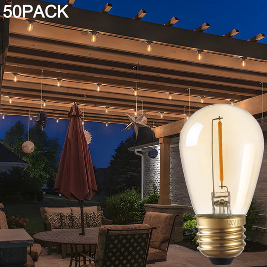 50 Pack S14 LED Bulb, Amber Warm Glass LED Replacement Bulbs, 2200K Amber String Lights, 0.7W E26 Base LED Light Bulbs, Non-Dimmable LED Filament Bulb