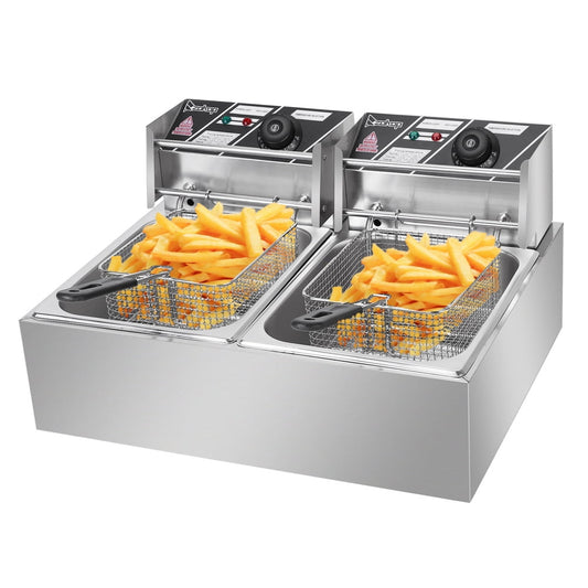 Triple Tree 12.7 qt 500 W 2-Basket Commercial Electric Deep Fryer, Stainless Steel