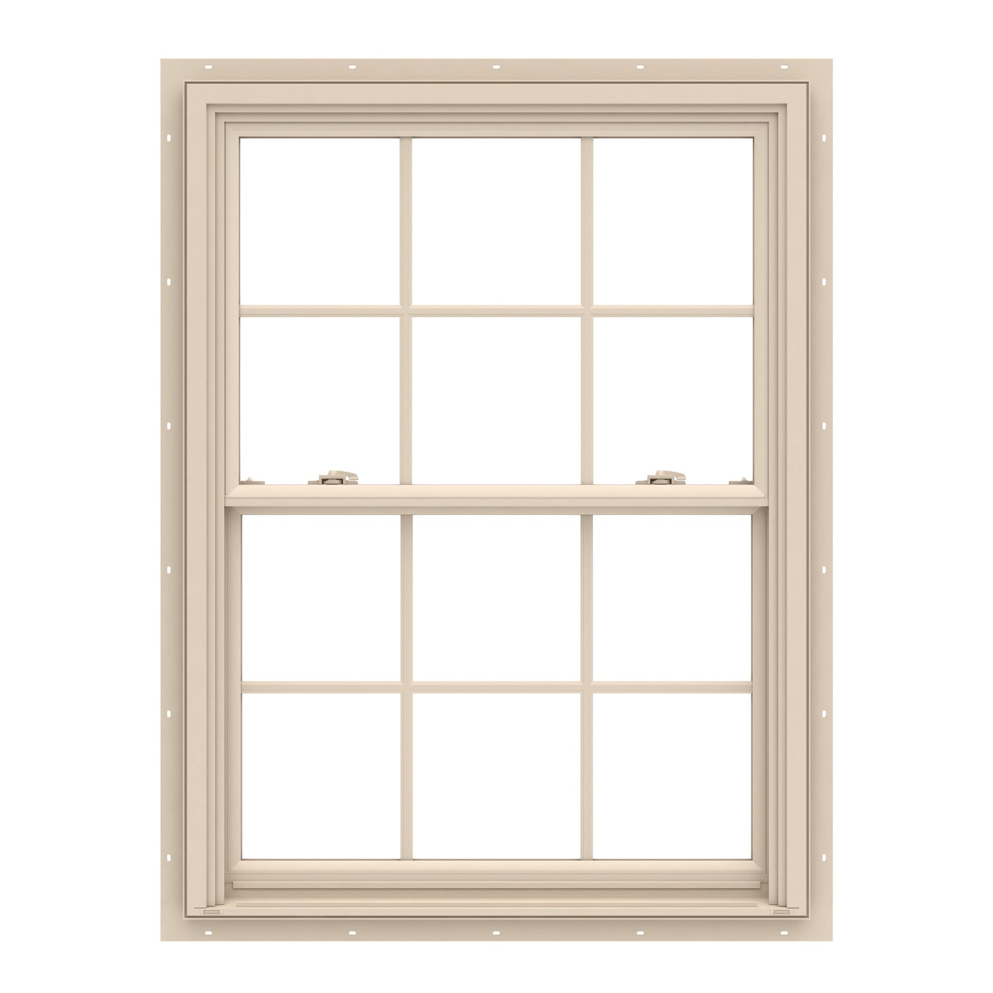 Pella 150 Series 31-1/2-in x 45-1/2-in Almond Almond Vinyl New construction Double Hung Window Low-E argon Double Pane Glass with Grids (Full Screen Included)