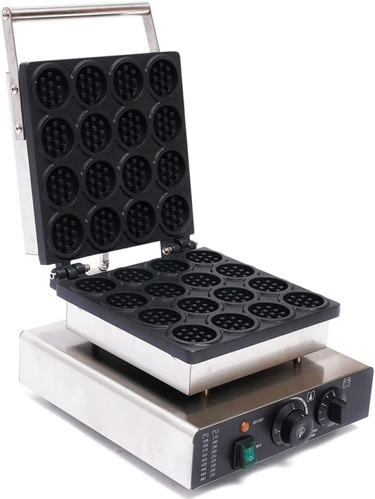 Waffle Maker, 1750W 50-300℃ Commercial Electric Machine Nonstick Waffle Making Machine Flip Waffle Muffin Baker Machine Stainless Steel Temperature and Time Control for Restaurant (16 Grids Rounded)