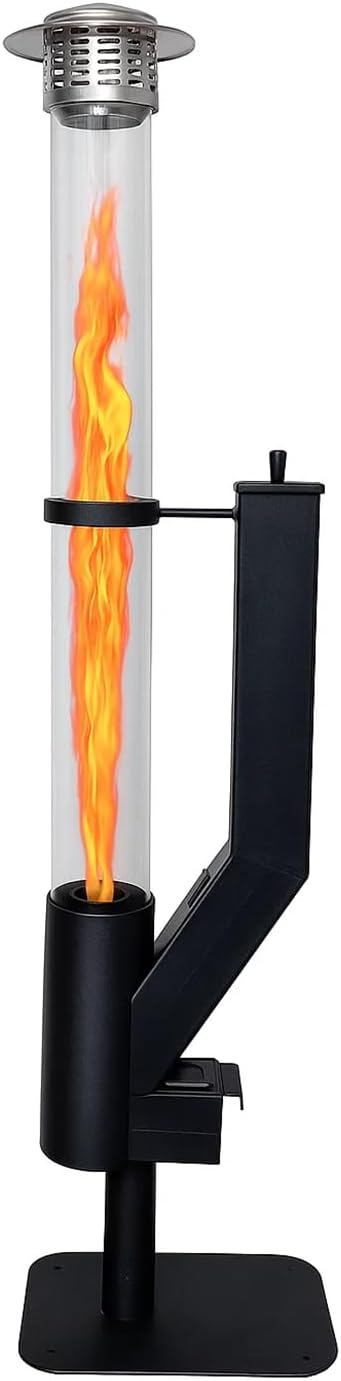 Outdoor Pellet Patio Heater – Smokeless Fire Pit with Spiral Flame Glass Tube, Steel Base, Adjustable Feet & Chimney Cap – Perfect for Camping, Backyard, Patio & Garden Use