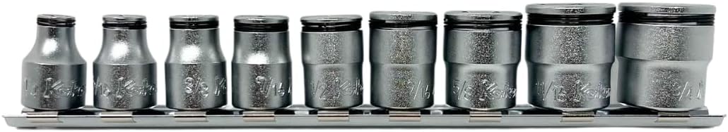 Koken USA Special 3/8 Sq. Dr. Nut-Grip, SAE, Socket rail set Length 200mm 9 pieces -1/4'', 5/16'', 3/8'', 7/16'', 1/2'', 9/16'', 5/8'', 11/16'', 3/4'', One Size, (RS3450A/9)