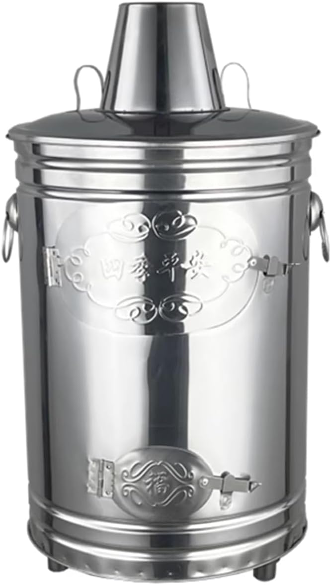 Stainless Steel Burn Barrel with Chimney, Outdoor Trash Incinerator, Modern Round Fire Pit, Silver