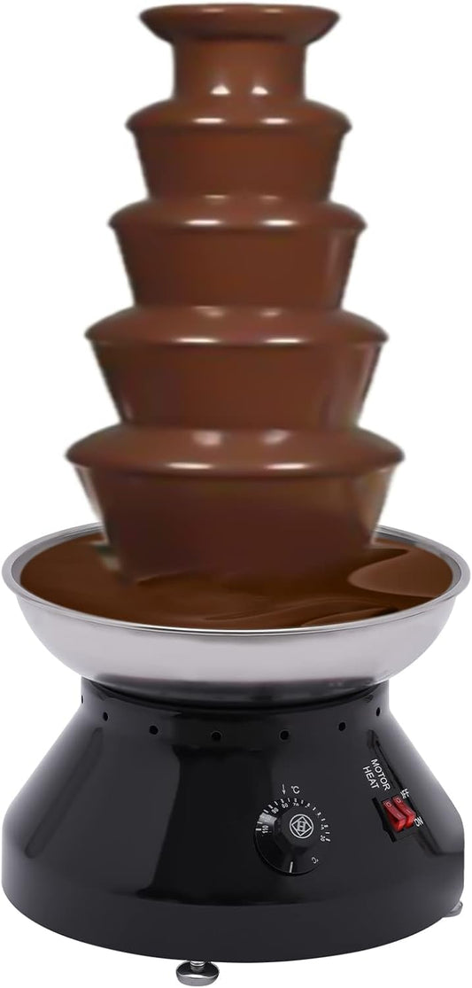 5-Tier Commercial Chocolate Fountain 7Lbs Capacity Stainless Steel Fondue Machine with Adjustable Temperature Control for Melting Chocolate, Nacho Cheese, Sauce