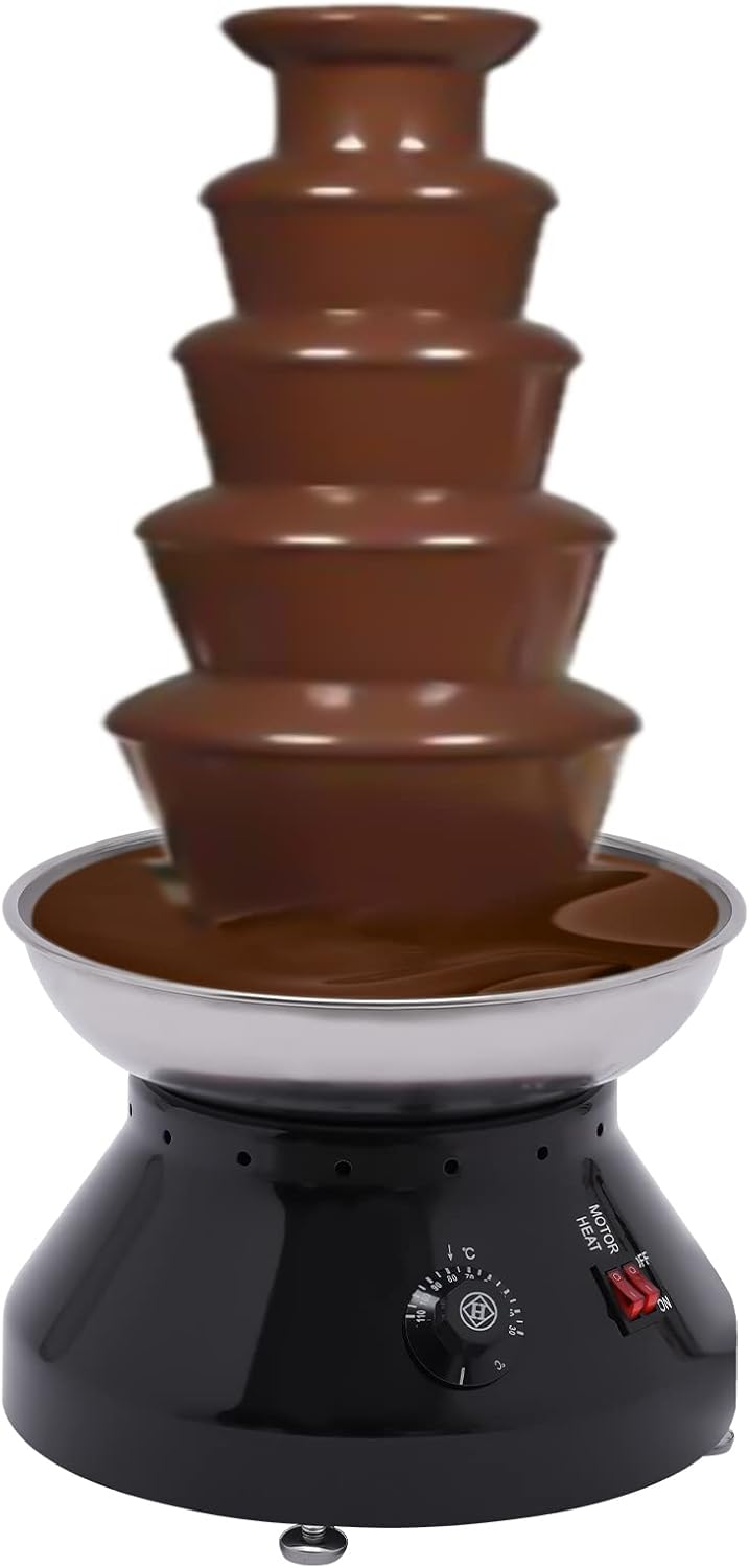 5 Tiers Commercial Chocolate Fountain, 230W Stainless Steel Hot Fondue Fountain Machine Fondue Chocolate with Cleaning Brush 7 Lbs Capacity for Celebrations, Big Parties