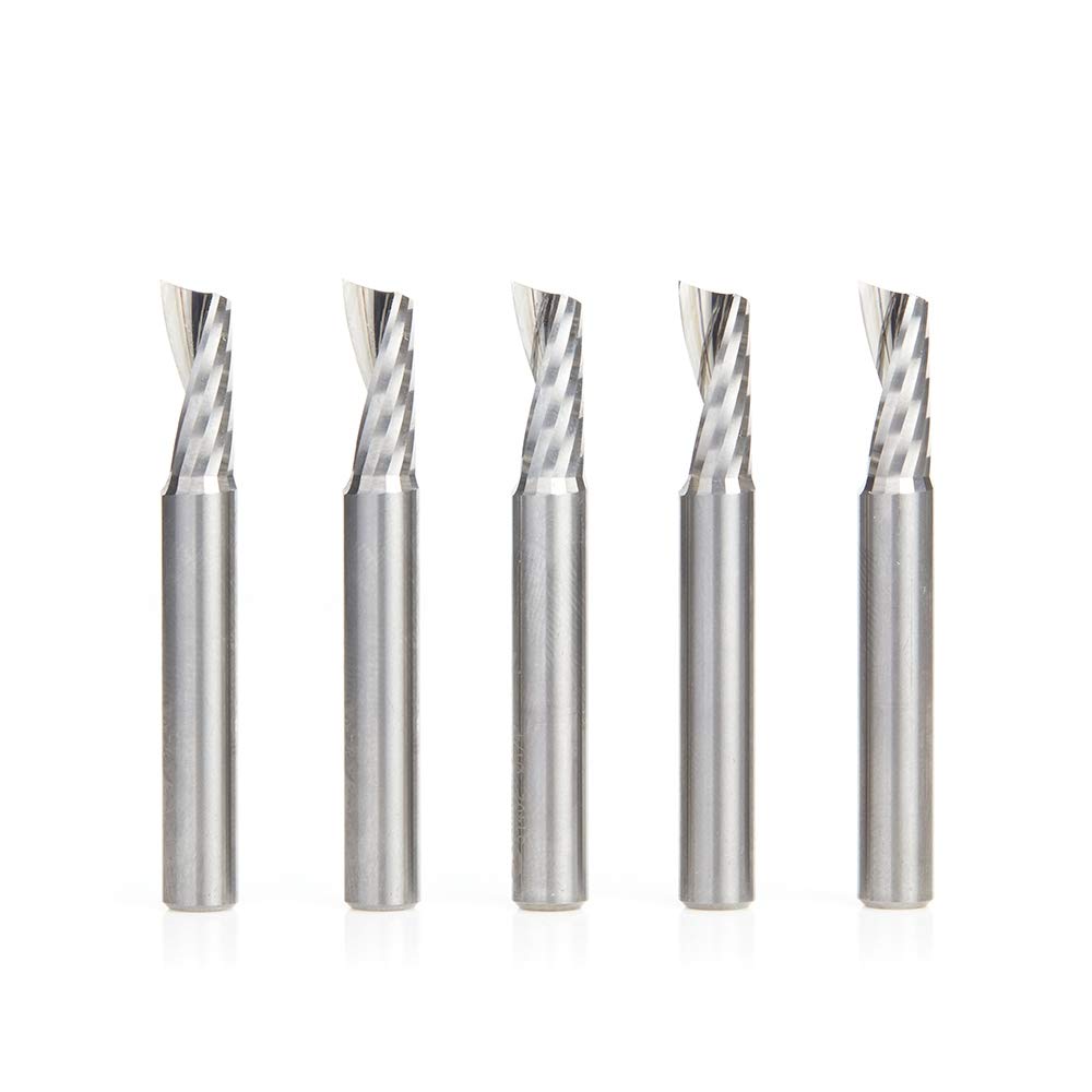 Amana Tool 51402-5 5-Pack CNC SC Spiral O Single Flute Aluminum Cutting 1\/4 D x 5\/8 CH x 1\/4 SHK x 2 Inch Long Up-Cut Router Bits withMirror Finish