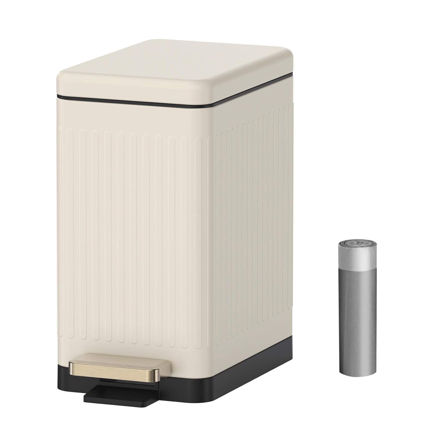 Mbillion Bathroom Trash Can with Lid-Stainless Steel Step Slim Garbage Can-Metal Wastebasket-10L\/2.6 Gallon Rectangle Pedal Trash Bin for Narrow Office, Kitchen, Bedroom, Toilet-Soft Close, White