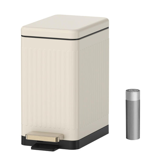 Mbillion Bathroom Trash Can with Lid-Stainless Steel Step Slim Garbage Can-Metal Wastebasket-10L\/2.6 Gallon Rectangle Pedal Trash Bin for Narrow Office, Kitchen, Bedroom, Toilet-Soft Close, White