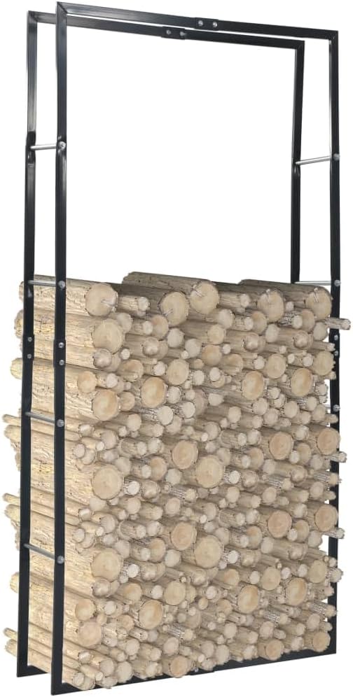 QZZCED Firewood Rack Black Heavy-Duty Steel Firewood Rack for Fireplace Log Storage and Organization 39.4"x9.8"x78.7" Steel
