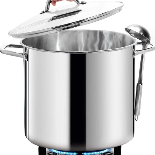 HOMICHEF LARGE STOCK POT 24 Quart With Lid - Nickel Free Stainless Steel Cookware Stockpot 24 Quart - Healthy Cookware Polished Stockpots - Heavy Duty Induction Pot Soup Pot With Lid