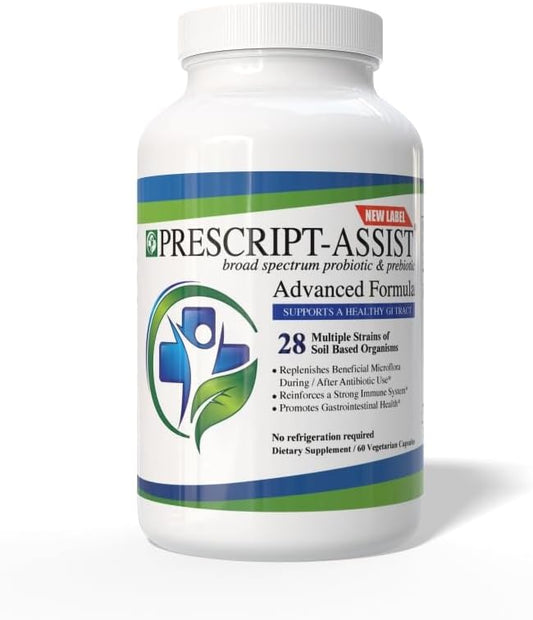 Prebiotics & Probiotics for Digestive & Immune Health with Pea Protein Advanced - Plant-Based 28 Strains Soil Microflora - Vegan, Supports Muscle Recovery & Gut Health, 60 Capsules by Prescript Assist