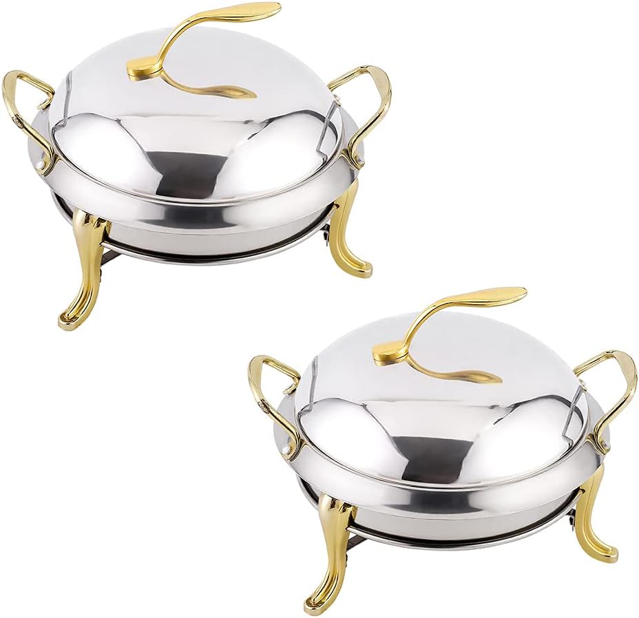 Hot Pot Buffet Round Set, Buffet Heater Set with pan, Stove, Visible lid and Oil Rack for Wedding