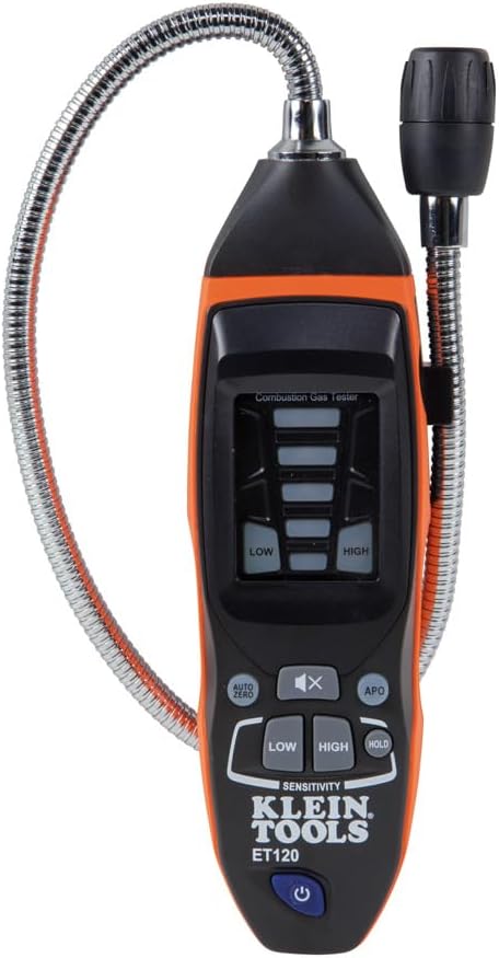 Klein Tools ET120 Gas Leak Detector, Combustible Gas Leak Tester with 18-Inch Gooseneck Has Range 50-10,000 ppm, Includes Pouch, Batteries