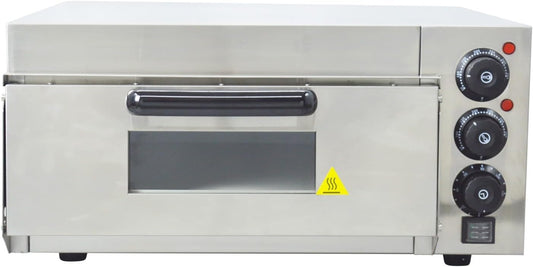110V Commercial Pizza Oven Single-Deck Electric Countertop Pizza Baking Machine 2KW Stainless Steel Portable Oven with Time Control 0-120min for Home and Restaurant