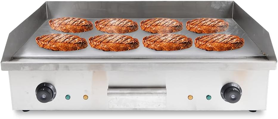 29" Commercial Electric Griddle-110V 4400W Electric Countertop Griddle Non-Stick Restaurant Teppanyaki Flat Top Grill Stainless Steel Adjustable Temperature Control 122°F-572°F(No plug included)