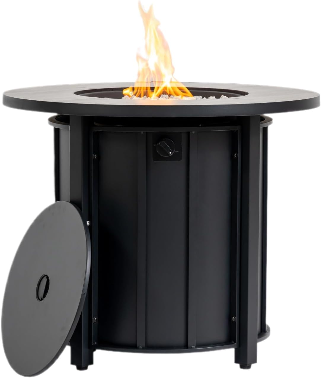 30 Inch Outdoor Propane Fire Pit Table,50000 BTU Steel Gas Firepit with with Wood-Grain Ceramic Tabletop & Lava Rocks, Waterproof Cover,Portable Round Patio Heater for Deck Garden Backyard