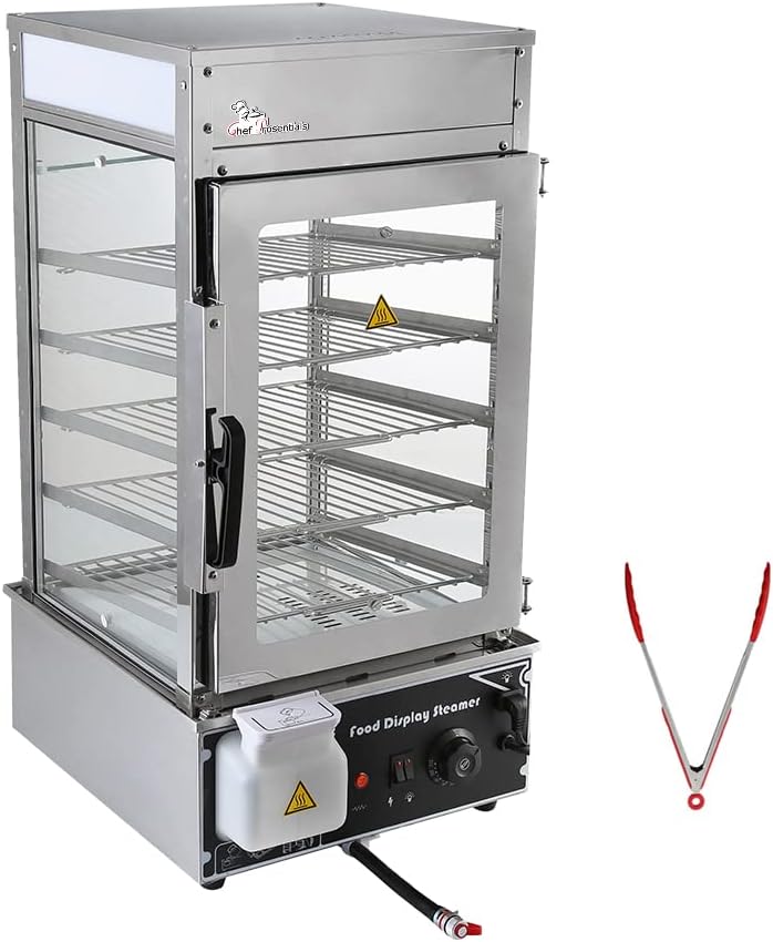 110 Volt Chef Prosentials Bun steamer electric food display automatic temperature control 5 layers display Stainless Steel Bun Steamer For Kiosk