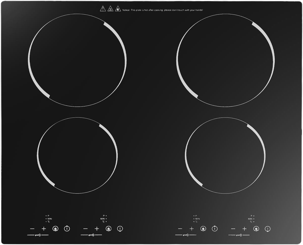 Countertop BurnersYIYIBYUS 24 Inch Electric Stove, 4 Burners 3000W 110V Portable Ceramic Cooktop, Kitchen Counter Top Stove with Sensor Touch Control, 9 Heating Level
