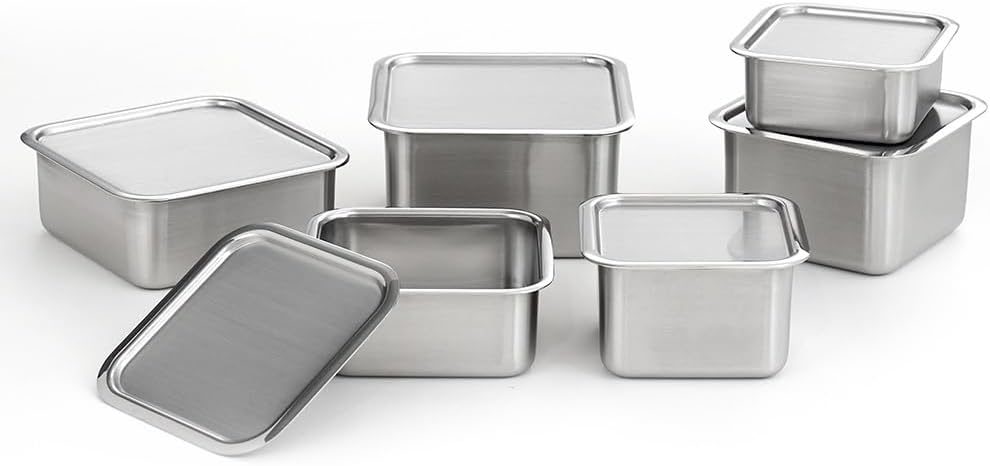 EVERSTEN CuBE 6PCS Set Stainless Steel Food Storage Containers With Lids with 3 Net Kitchen Appliances Dishwasher Safe Premium South Korea
