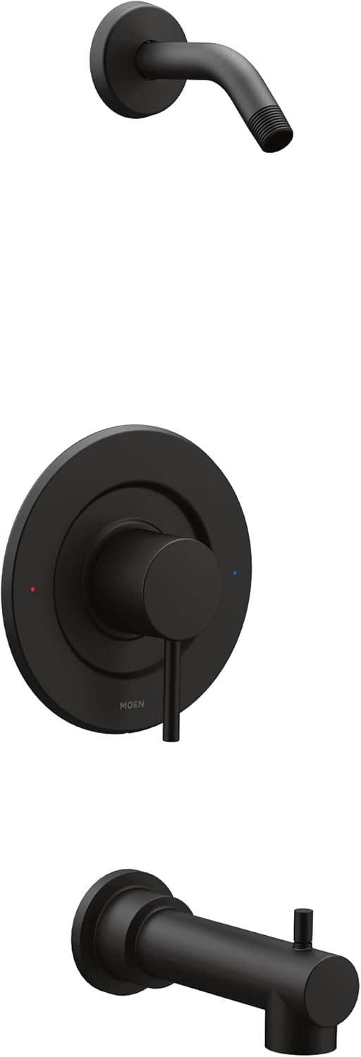 Moen Align Matte Black Posi-Temp Pressure Balancing Modern Tub and Shower Trim Kit without Showerhead Valve Required, T2193NHBL